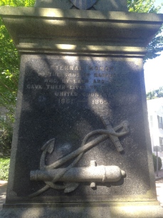 Detail of the base of the Civil War monument highlights the key role Nantucketers played in the US Navy.